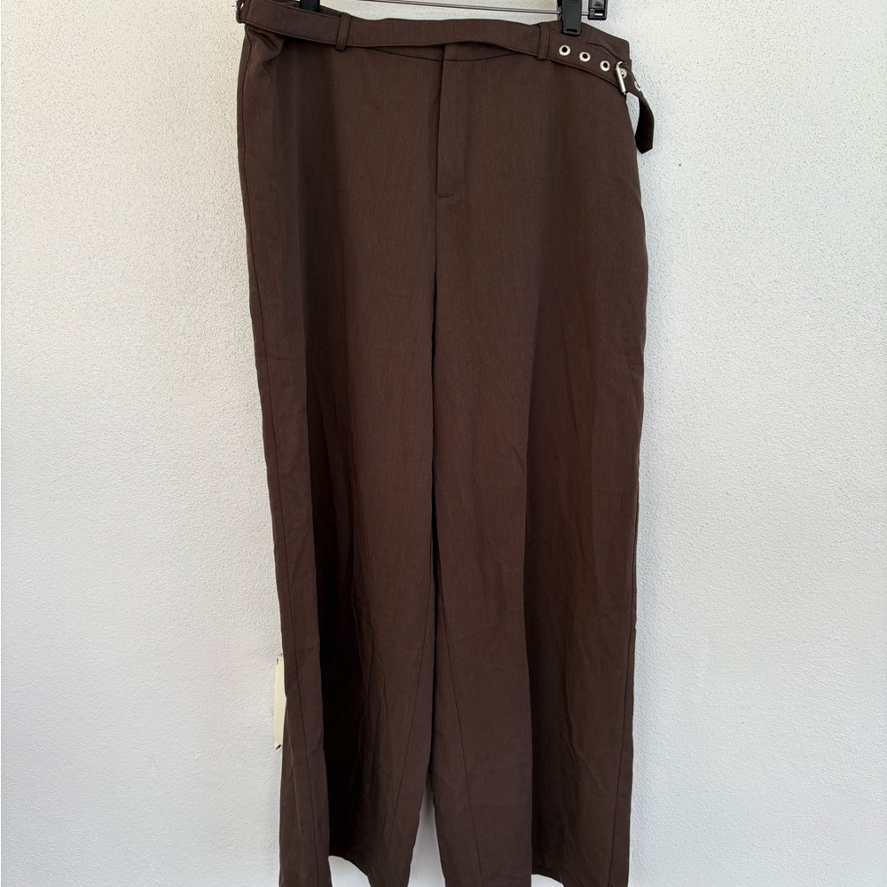 Women’s Princess Polly Brown wide leg trousers w/stylish belt attached